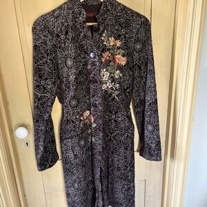 Johnny Was Black Floral Embroidered Coat